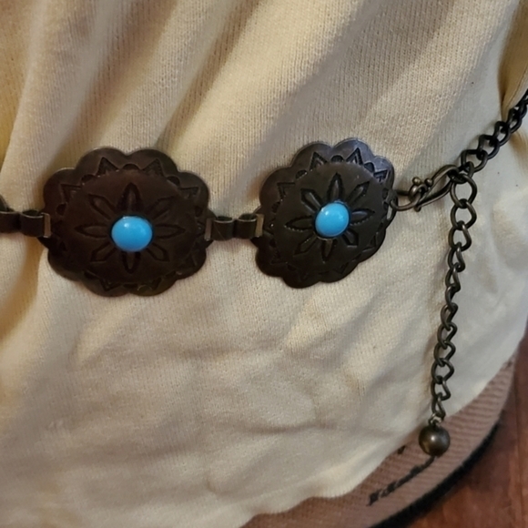 Vintage Faux Turquoise Conch belt M - Picture 2 of 9